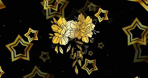 Elegant Floral Arrangement with Gold Stars on Black