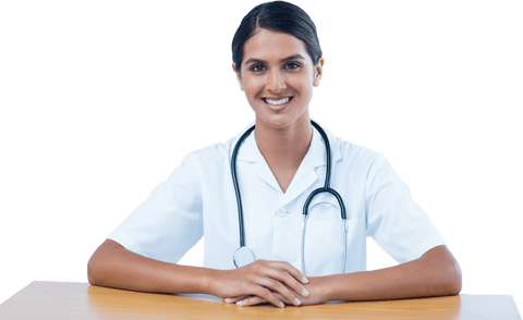 Transparent background smiling doctor with stethoscope