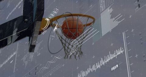 Basketball hoop scoring with augmented reality hud and data analytics overlay