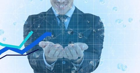 Businessman Analyzing Bitcoin Financial Data with Virtual Interface - Download Free Stock Images Pikwizard.com
