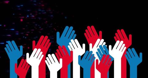 Colorful Hands Reaching Upward Symbolizing Unity and Patriotism