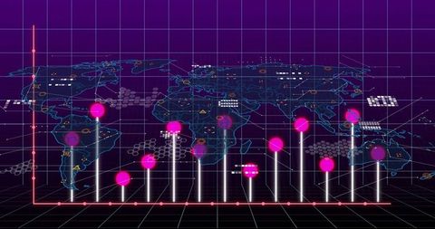 Digital World Map with High-Tech Analytics Display
