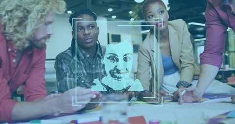 Diverse Team Collaborating with User Profile Interface Concept