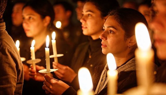 Candlelight Vigil Portraits Young Women Holding Lit Candles for Night Remembrance