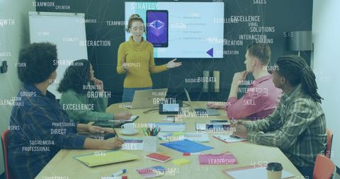 Business team engaged in strategy meeting with innovative concepts