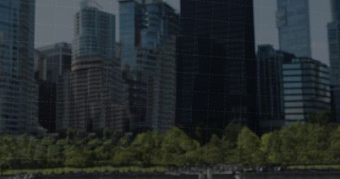 Futuristic Digital Overlay on Modern Urban Cityscape