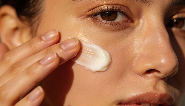 Applying moisturizer for dewy glowing skin closeup skincare routine beauty