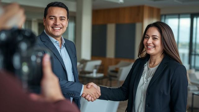 Business Leaders Shaking Hands in Modern Lounge Setting