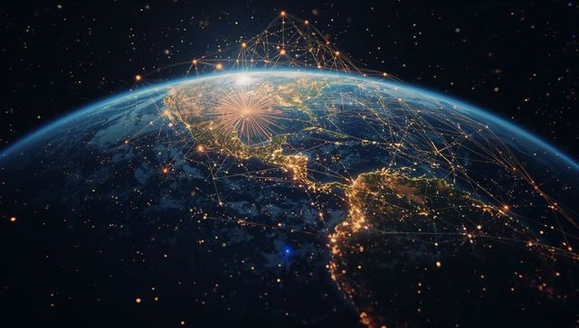 Futuristic digital earth with glowing connectivity networks