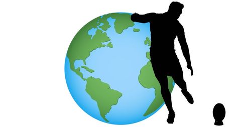 Silhouette of Rugby Player Over Earth