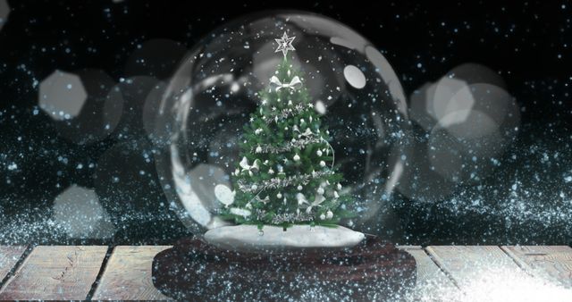 Christmas Snow Globe Featuring Sparkling Tree Amid Falling Snow - Download Free Stock Images Pikwizard.com