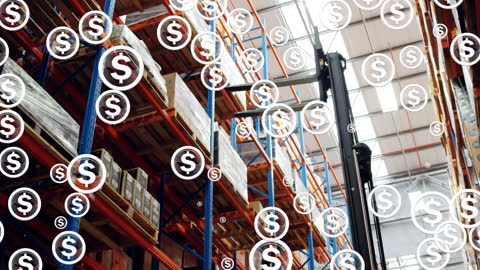Warehouse Logistics with Digital Currency Symbols