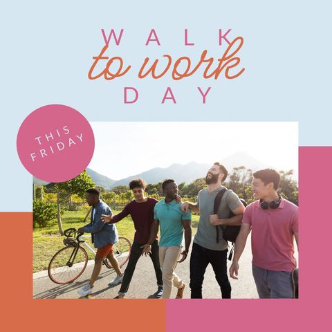 active group of colleagues celebrating walk to work day - Download Free Stock Templates Pikwizard.com