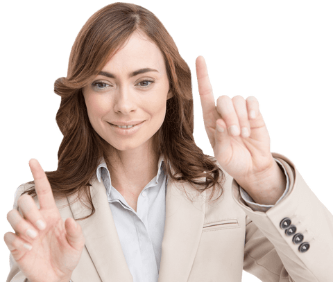 Businesswoman Touching Transparent Screen in Innovative Gesture