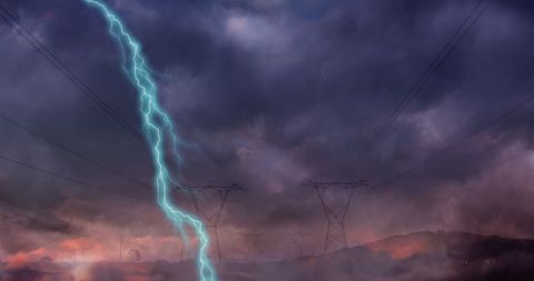 Dramatic Lightning Over Electric Pylons with Ominous Skies - Download Free Stock Images Pikwizard.com