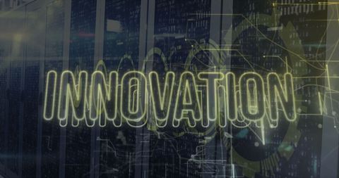 Innovation Concept with Digital Data Over Server Racks