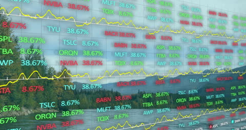 Stock Market Data Overlaid on Scenic Landscape