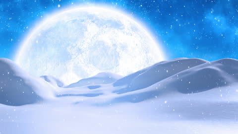 Santa Claus Sleigh with Reindeer Over Winter Wonderland