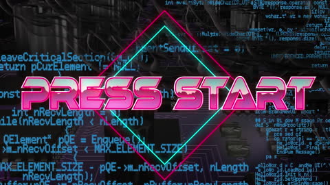 Retro Gaming Press Start Screen with Neon Effects