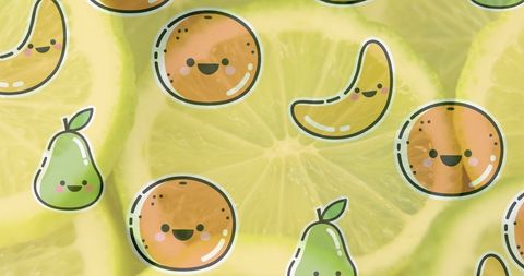 Cute Fruit Illustrations on Sliced Lemons - Download Free Stock Images Pikwizard.com
