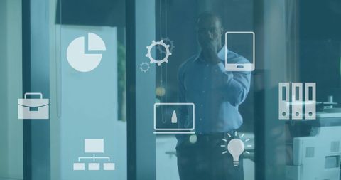 Businessman Contemplating Digital Strategy with Interface Graphics