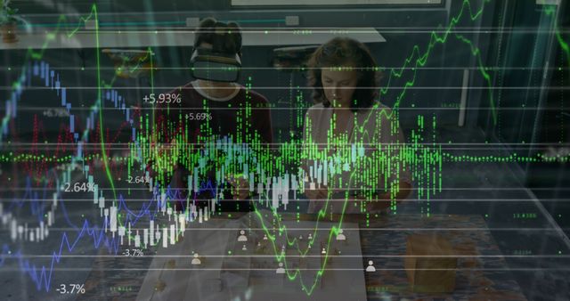 Double Exposure of Stock Market Graphs and Professionals in Modern Office - Download Free Stock Images Pikwizard.com