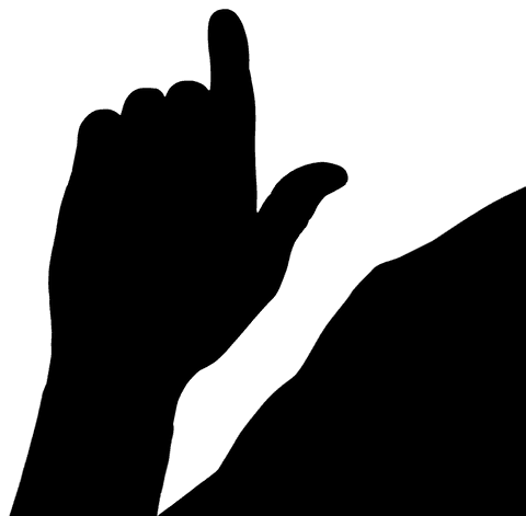 Transparent black silhouette of palm gesture pose