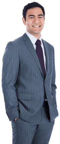 Confident Businessman Smiling in Pinstripe Suit on Transparent Background