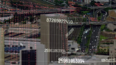 Data Processing Overlay on Cityscape Illustrating Global Connections