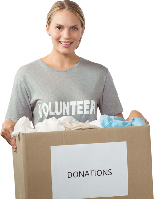 Transparent Portrait of Smiling Female Volunteer Holding Donations Box of Clothes - Download Free Stock Videos Pikwizard.com