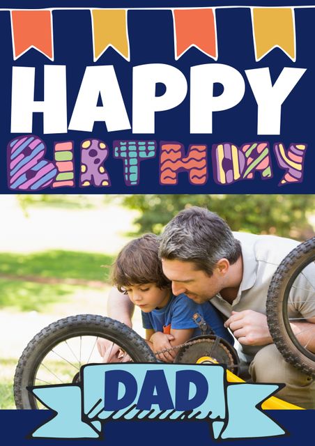 Happy Birthday Dad Greeting with Father and Son Outdoor - Download Free Stock Templates Pikwizard.com