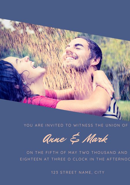 Romantic Couple Laughing in the Rain - Perfect for Wedding Invitations - Download Free Stock Templates Pikwizard.com