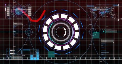 Futuristic hud interface projecting central multi-layered radar with global telemetry
