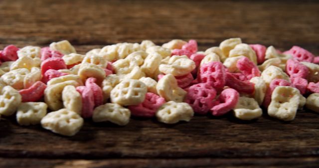 Colorful Frosted Cereals Spread on Wooden Surface - Download Free Stock Images Pikwizard.com