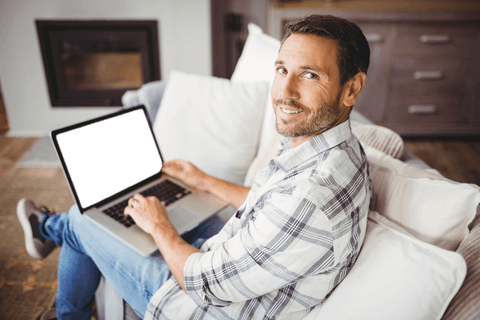 Transparent explorer enjoying casual moment with laptop