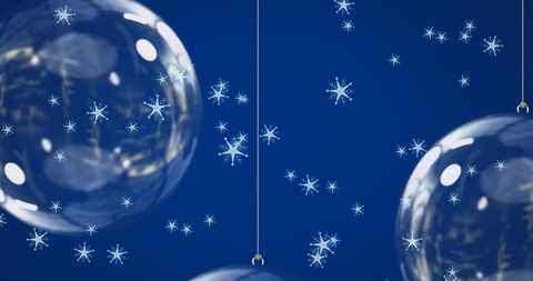 Falling Snow and Glass Baubles on Blue Christmas Background - Download Free Stock Images Pikwizard.com