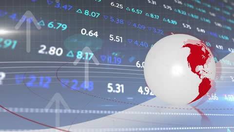 Global Stock Market Data Animation with Red Themed Globe