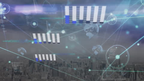 Futuristic Data Processing Over City Skyline