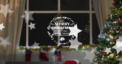 Festive Christmas Eve with Tree and Stockings by a Window