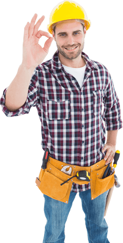 Transparent Young Handyman Gesturing OK in Plaid Shirt - Download Free Stock Videos Pikwizard.com