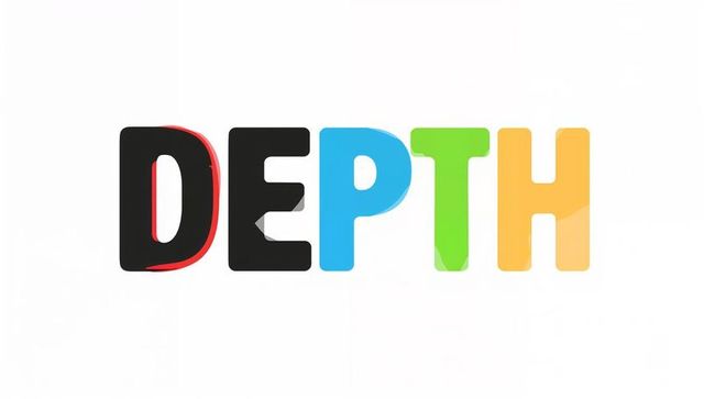 Depth typography displaying multicolor gradient letters with dimensional bevel