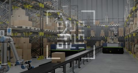Automated Warehouse with Robotic Sorting and QR Code Scan Concept