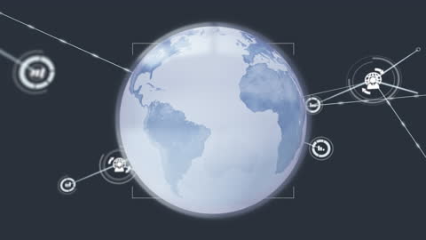Digital Network Animation Around Rotating Globe
