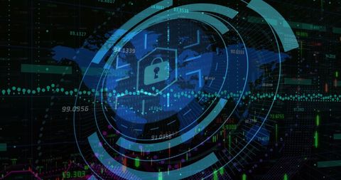 Cybersecurity Concept with Digital Padlock Over Data and World Map - Download Free Stock Images Pikwizard.com