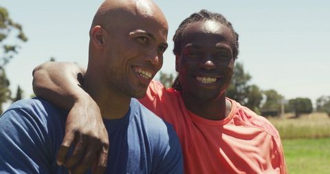 Two Active Men Smiling Together After Outdoor Training Session - Download Free Stock Images Pikwizard.com