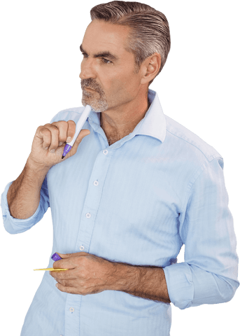 thoughtful mature businessman holding transparent marker pen - Download Free Stock Videos Pikwizard.com