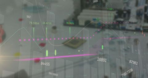 Stock market data overlay with financial growth trends