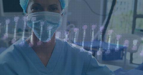 Medical Professional in Surgical Gear with DNA Strand Overlay