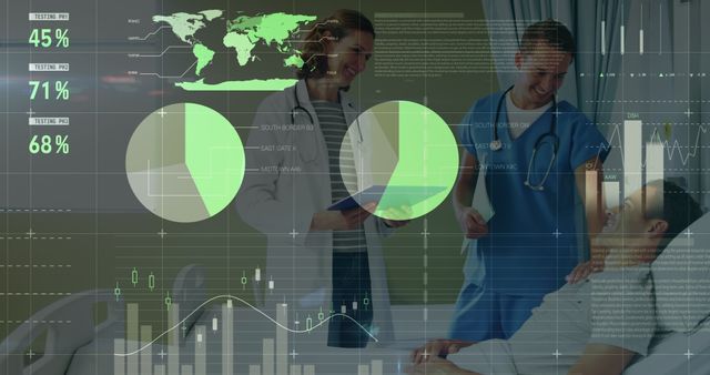 Healthcare professionals discussing patient analysis with data overlay - Download Free Stock Images Pikwizard.com