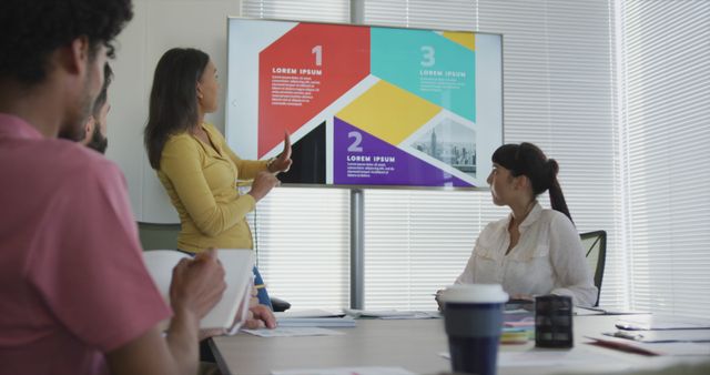 Businesswoman Presenting Project to Team in Office Meeting Room - Download Free Stock Images Pikwizard.com